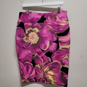 Thalia Sodi Womens XL Pink Black Floral Scuba Knit Stretch Pencil Skirt Knee